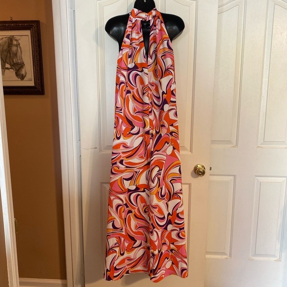 “EXPRESS” Retro Swirl Halter Neck Maxi Dress - Picture 7 of 13